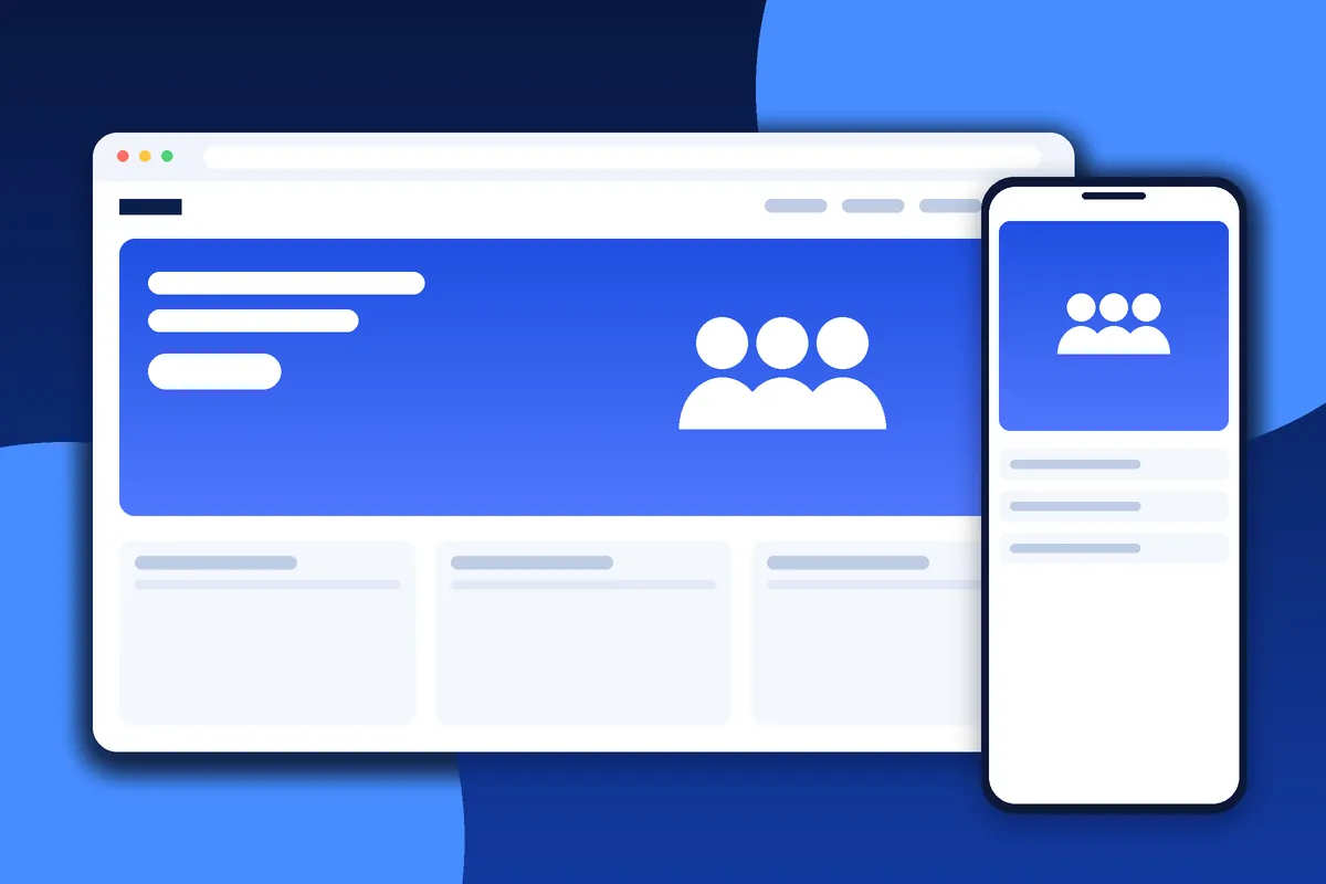 Web design team collaborating on responsive website layouts across desktop and mobile