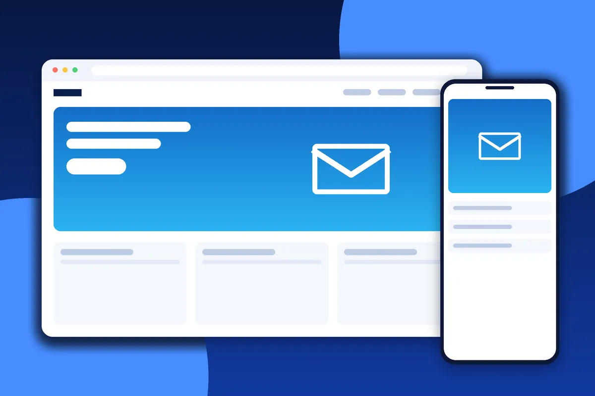 Website project inquiry form and email contact interface on desktop and phone