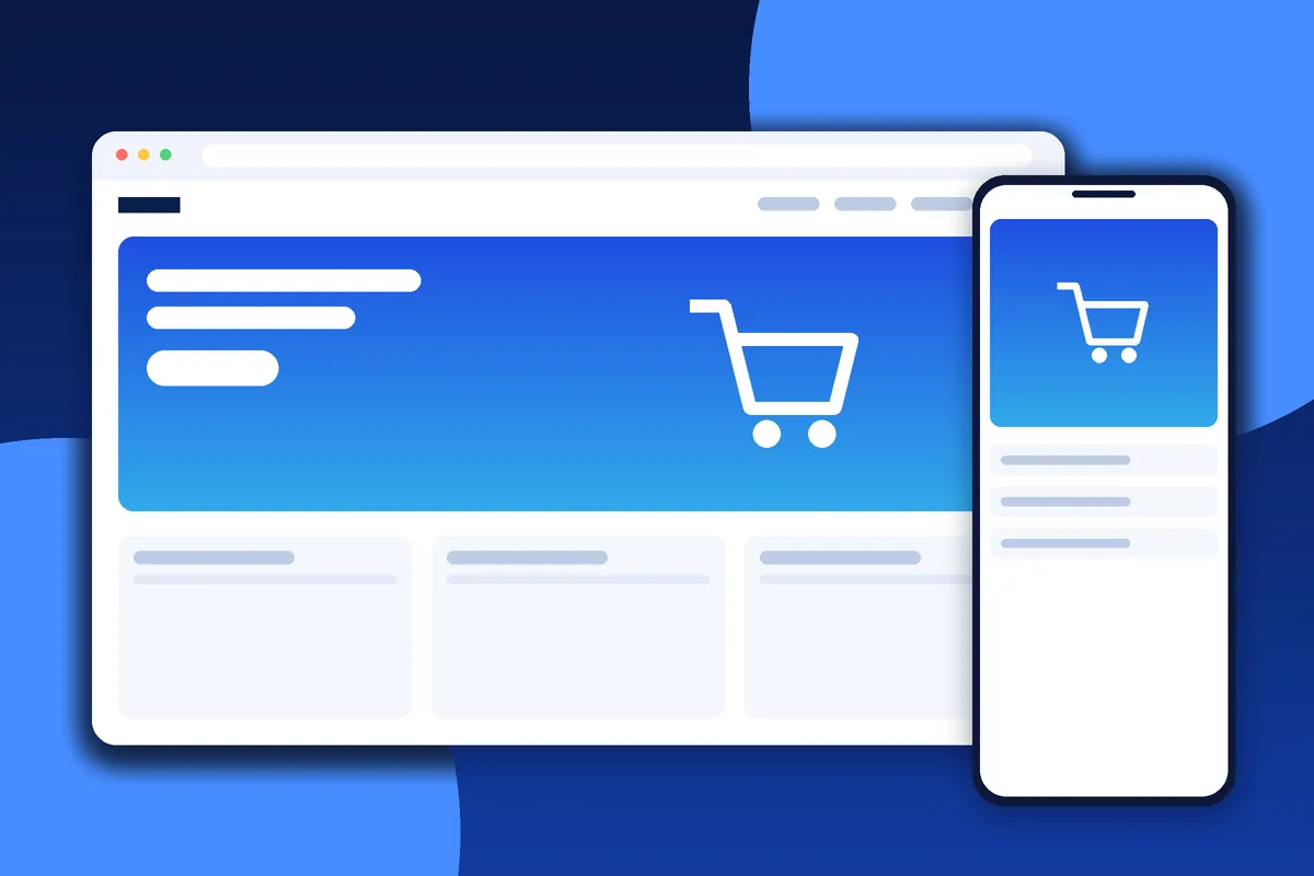 eCommerce website design with shopping cart and product layout on desktop and phone