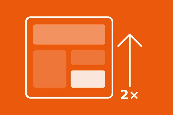 Homepage layout wireframe with an upward arrow showing structural improvements