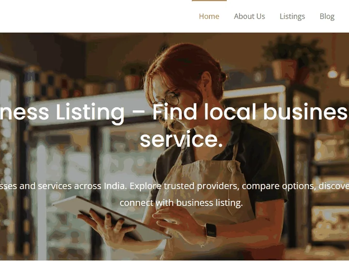 Business Listing website homepage with local business search hero and category menu