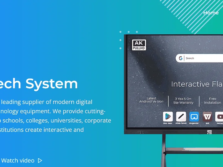 Future Tech System website homepage showing an interactive flat panel display