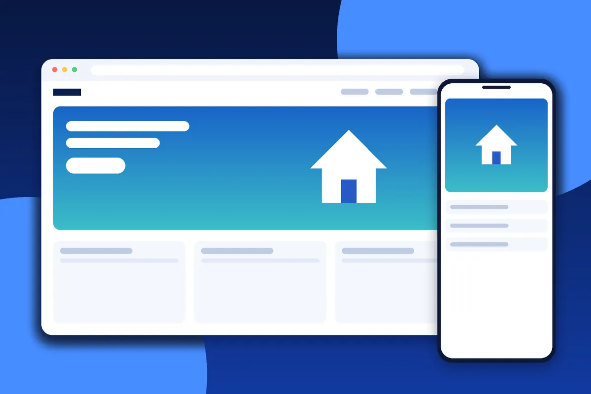 Real estate website design with property listings and search on desktop and phone