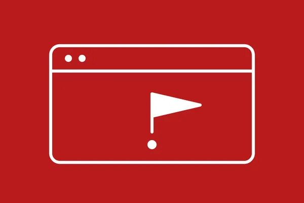 Browser window with a warning flag illustrating website red flags